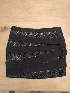 bebe Black Lace Bandage Mini Skirt with Diagonal Straps Black Women's Size 2